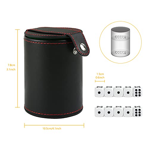 GWHOLE Leather Dice Cup Set with Storage Compartment Felt Lining Shaker with 5 Dot Dices for Farkle Yahtzee Games Playing Birthday Gift Green - Image 5