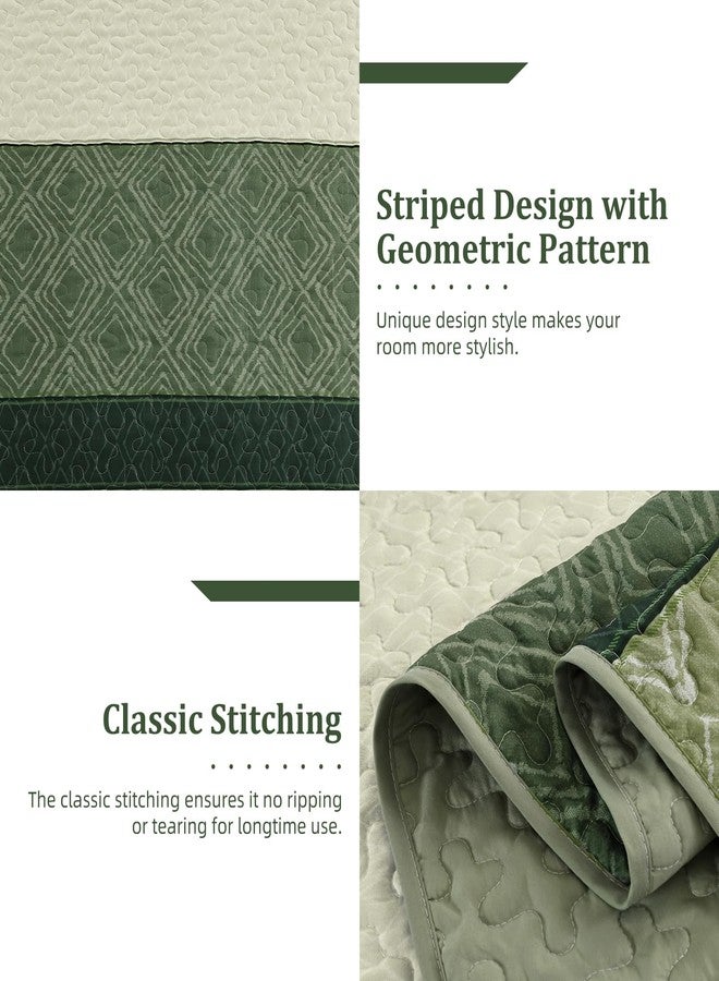 Cottolester Green Queen Quilt Set,Striped Plaid Bedspread Coverlet Set,Boho Summer Bedding Set Soft Microfiber Bedding Set with 2 Pillow Shams 96"x90" - Image 5