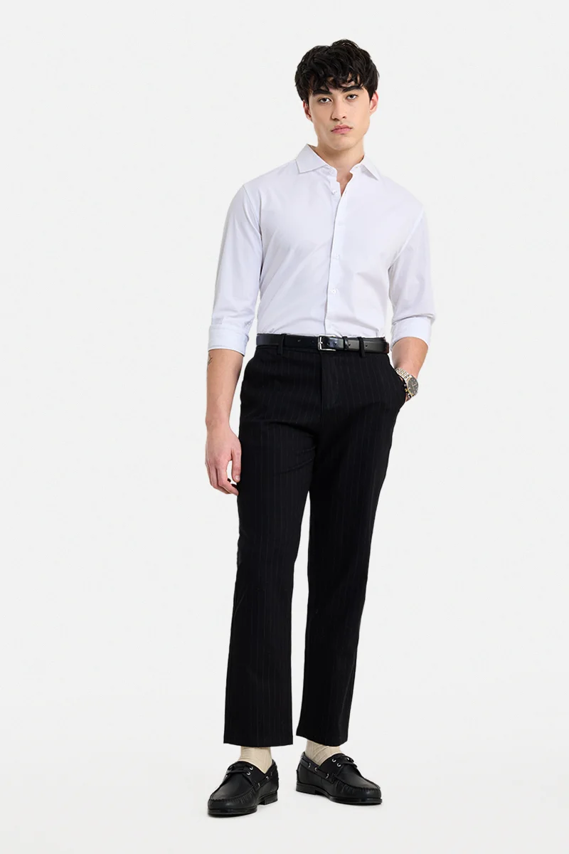 SNITCH Black Striped Relaxed Formal Trousers