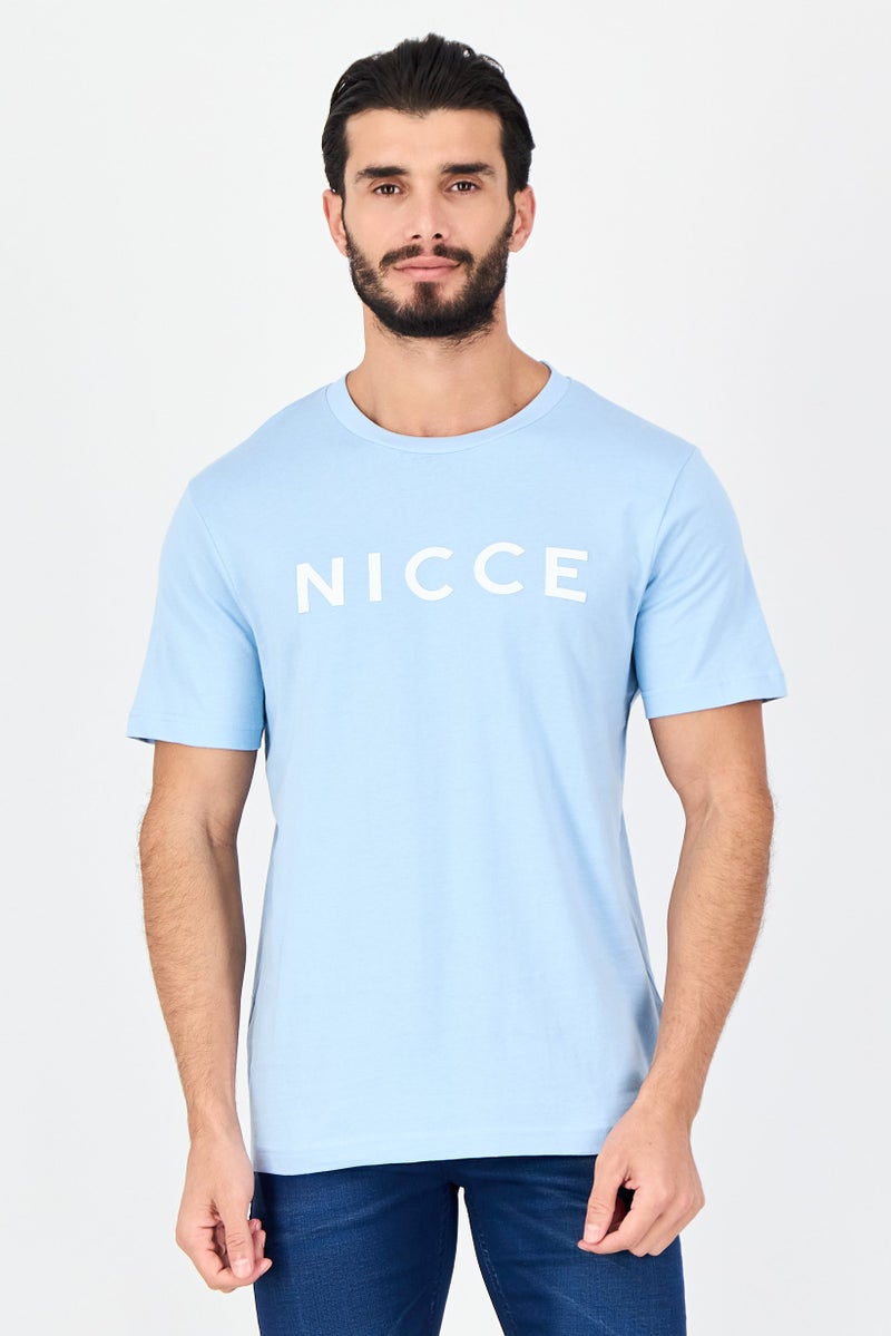 Nicce Men Crew Neck Brand Logo Short Sleeve T-Shirt, Light Blue - Image 1
