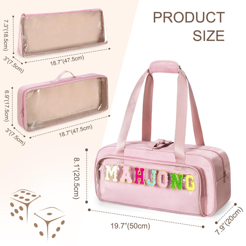 Yarwo 3 PCS Mahjong Bag Empty, Clear American Mahjong Tile Set Bag with Game Mat Buckle and Sewn Chenille Letter, Zippered Game Storage for Mahjong Tiles, Racks & Pushers, Pink (Case Only) - Image 5