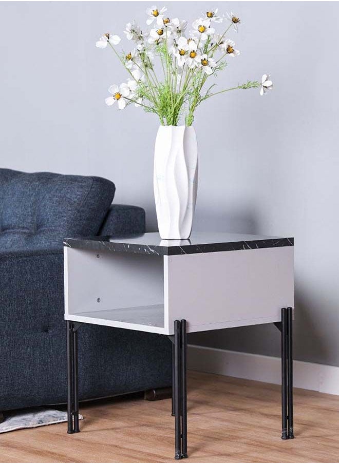 DANUBE HOME Form End Table 2-Tier Multifunctional Living Room Small Desk Space Saving Square Side Table For Modern Home Black/Grey 50x50x61 cm  - Image 1
