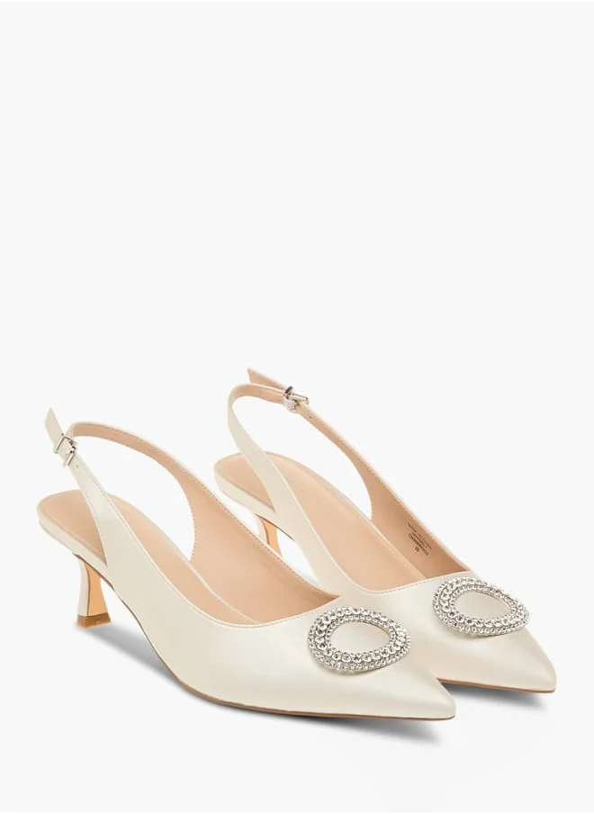 Flora Bella By Shoexpress Women Embellished Slingback Shoes with Kitten Heels and Buckle Closure Ramadan Collection