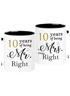 SHOP NEW ARRIVALS 10 Year Anniversary Coffee Mugs Set of 2, 10 Years of Being Mr Right/Mrs Always Right, 10th Wedding Anniversary Decorations Gifts Presents Cups for Couple Parents Grandparents  - Image 1