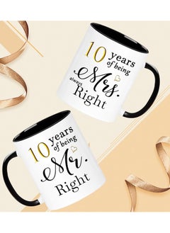 SHOP NEW ARRIVALS 10 Year Anniversary Coffee Mugs Set of 2, 10 Years of Being Mr Right/Mrs Always Right, 10th Wedding Anniversary Decorations Gifts Presents Cups for Couple Parents Grandparents  - Image 2
