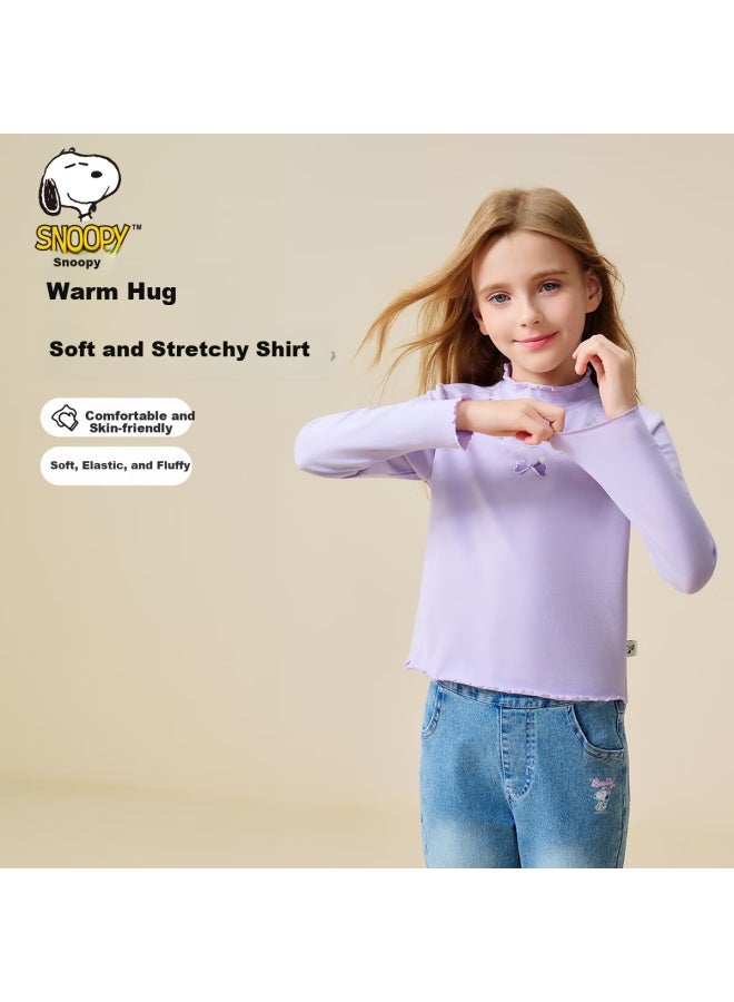 Snoopy Girls' Long Sleeve Turtleneck Base Shirt Children's Sweet Purple Top Baby Clothing
