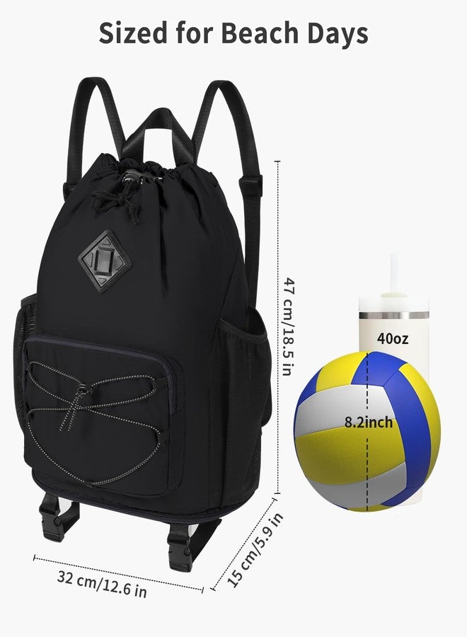 WANDF Drawstring Backpack with Removable Wet Pocket, Sandproof Beach Backpack with Bottom Compression Strap for Beach Mat, Swim Bag for Pool, Gym, Travel and Workout Gear (Black) - Image 5