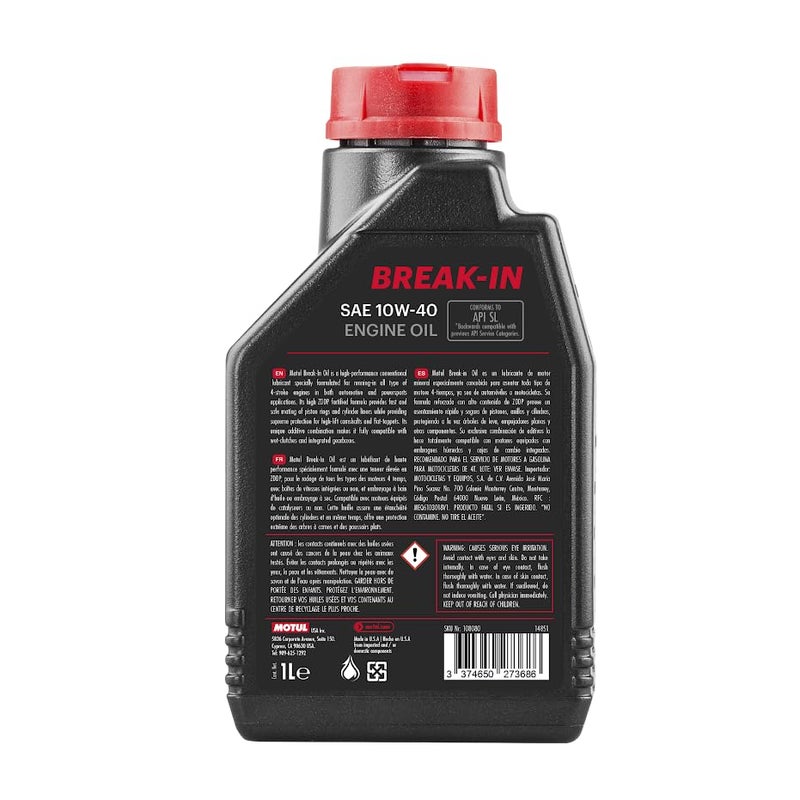 Motul Break-in Engine Oil 4T Engines Auto Truck Powersports SAE 10W40 1L - Image 2