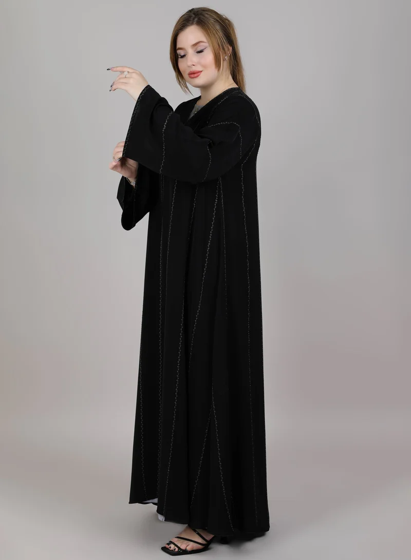 أم سكوير فاشن MSquare Fashion V Neck Korean Nida Embroidered Abaya