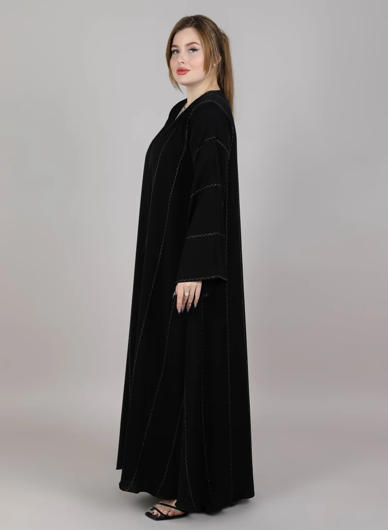 أم سكوير فاشن MSquare Fashion V Neck Korean Nida Embroidered Abaya