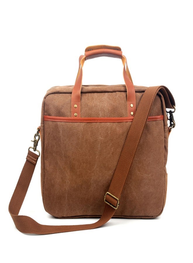 YEY 15.6 Inch Laptop Messenger Bag - Waterproof Vintage Genuine Leather Waxed Canvas Briefcase, Large Computer Bag Rugged Satchel Shoulder Bag for Men, Brown - Image 4