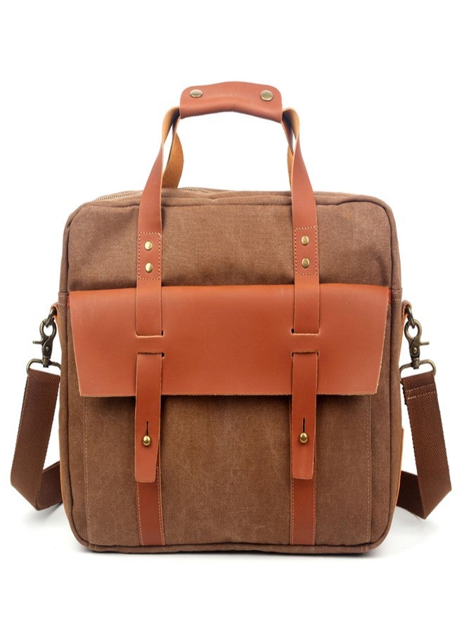 YEY 15.6 Inch Laptop Messenger Bag - Waterproof Vintage Genuine Leather Waxed Canvas Briefcase, Large Computer Bag Rugged Satchel Shoulder Bag for Men, Brown - Image 3