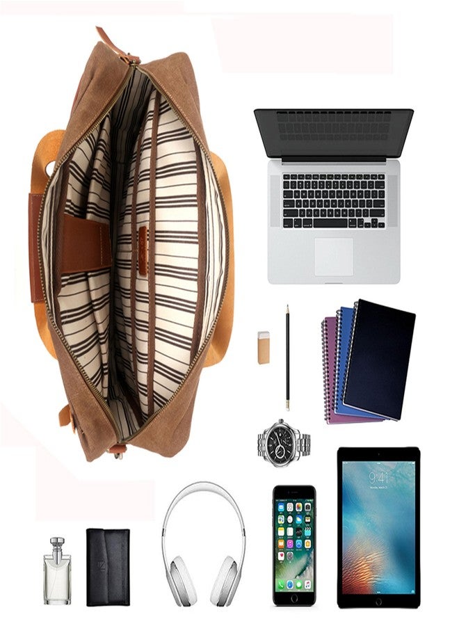 YEY 15.6 Inch Laptop Messenger Bag - Waterproof Vintage Genuine Leather Waxed Canvas Briefcase, Large Computer Bag Rugged Satchel Shoulder Bag for Men, Brown - Image 5