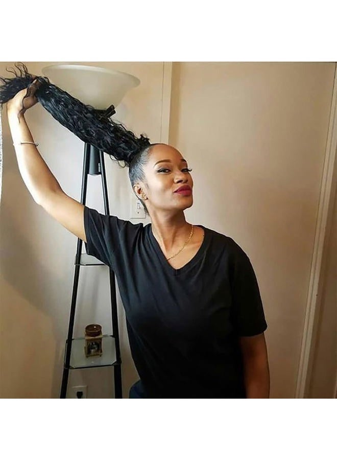 Annora Drawstring Ponytail Extension Human Hair Corn Wave Afro Ponytail Natural Black Color Brazilian Virgin Human Hair Ponytail Remy Hair Extensions for Black Women (14 Inches, 105g) - Image 5