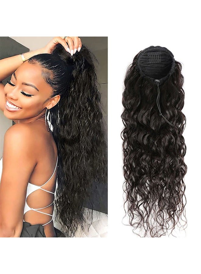 Annora Drawstring Ponytail Extension Human Hair Corn Wave Afro Ponytail Natural Black Color Brazilian Virgin Human Hair Ponytail Remy Hair Extensions for Black Women (14 Inches, 105g) - Image 1