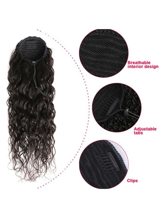 Annora Drawstring Ponytail Extension Human Hair Corn Wave Afro Ponytail Natural Black Color Brazilian Virgin Human Hair Ponytail Remy Hair Extensions for Black Women (14 Inches, 105g) - Image 2
