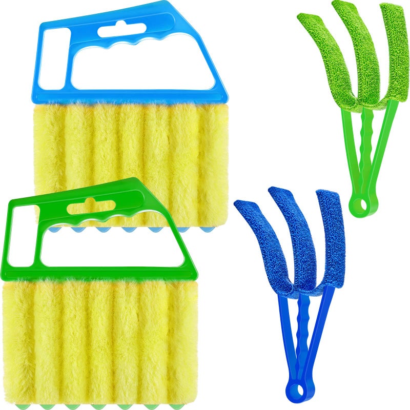 Romooa 4 Pcs Window Venetian Blind Cleaner Duster Tool 7 Finger Blind Rush and Shutter Cleaner Brush Handheld Window Shutter Air Conditioner Duster for DirtGreen Blue
