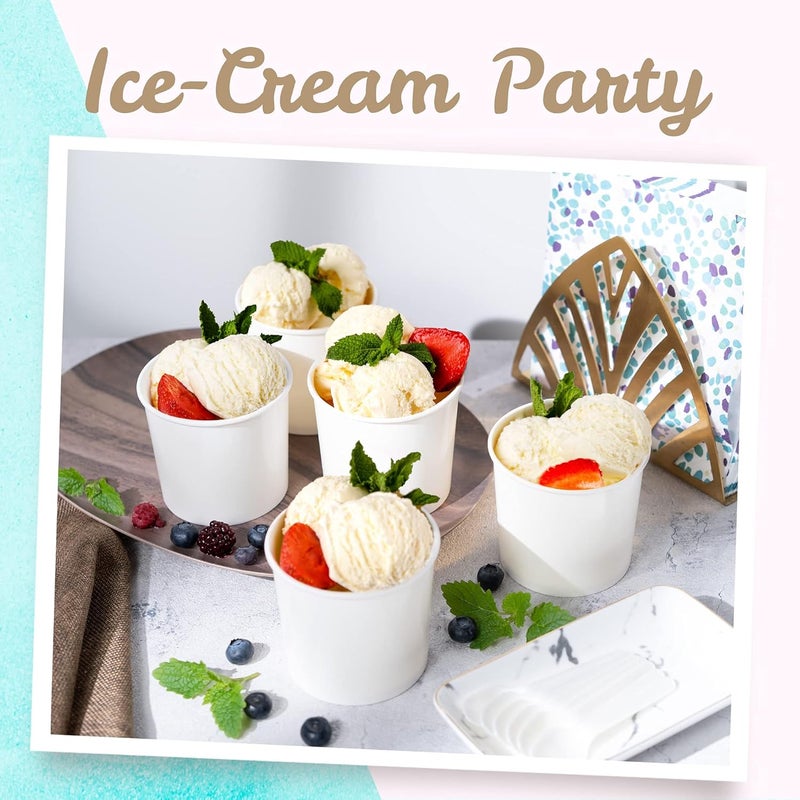 MATICAN Paper Ice Cream Cups - 50-Count 11-Oz Disposable Dessert Bowls for Hot or Cold Food, 11-Ounce Party Supplies Treat Cups for Sundae, Frozen Yogurt, Soup, White - Image 2