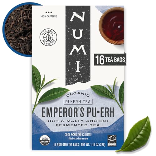 Numi Organic Emperors Puerh Tea 16 Dark Tea Bags Aged Fermented Yunnan Black Tea Caffeinated - Image 1