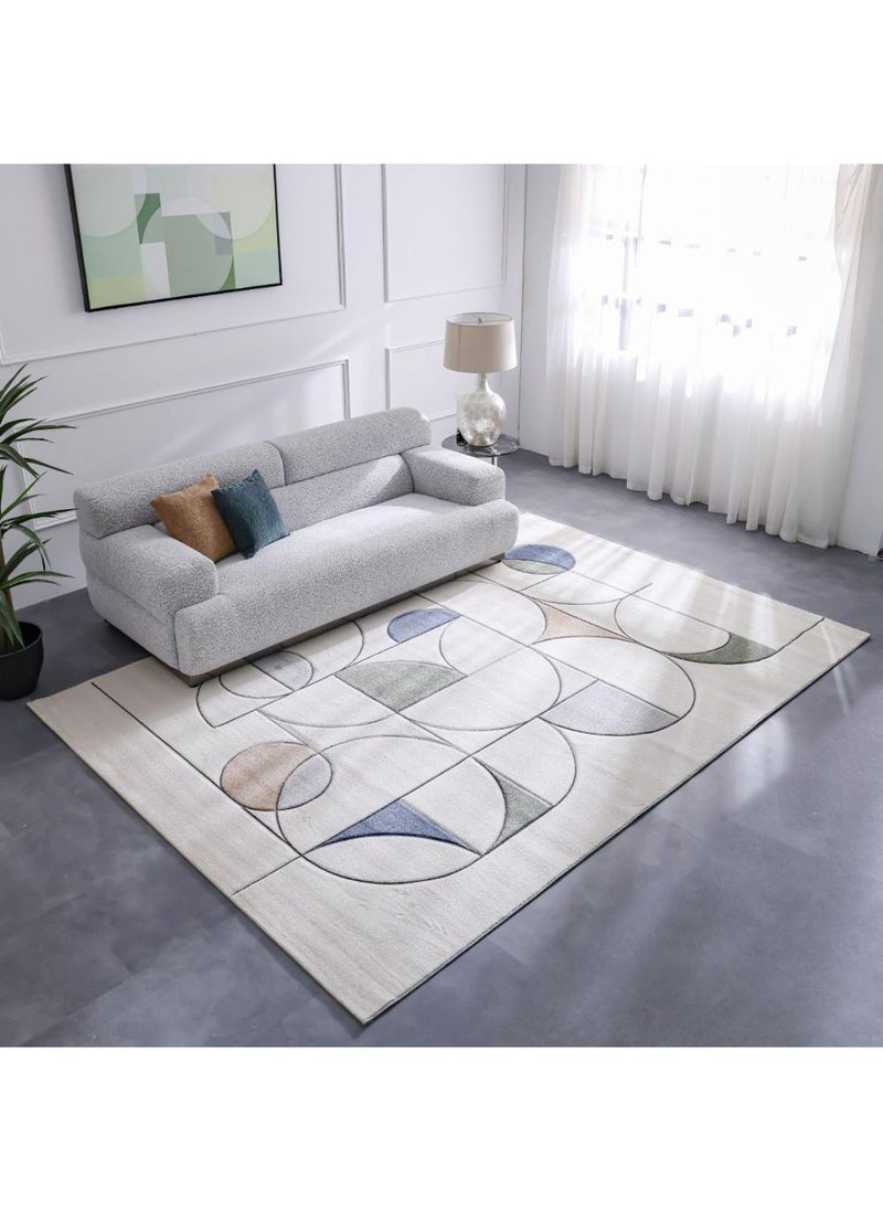 DANUBE HOME Luna Modern Geometrical Patterned Rug  Polypropylene Area Rug L180xW120cm-White Multi  - Image 4