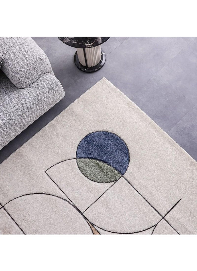 DANUBE HOME Luna Modern Geometrical Patterned Rug  Polypropylene Area Rug L180xW120cm-White Multi  - Image 1