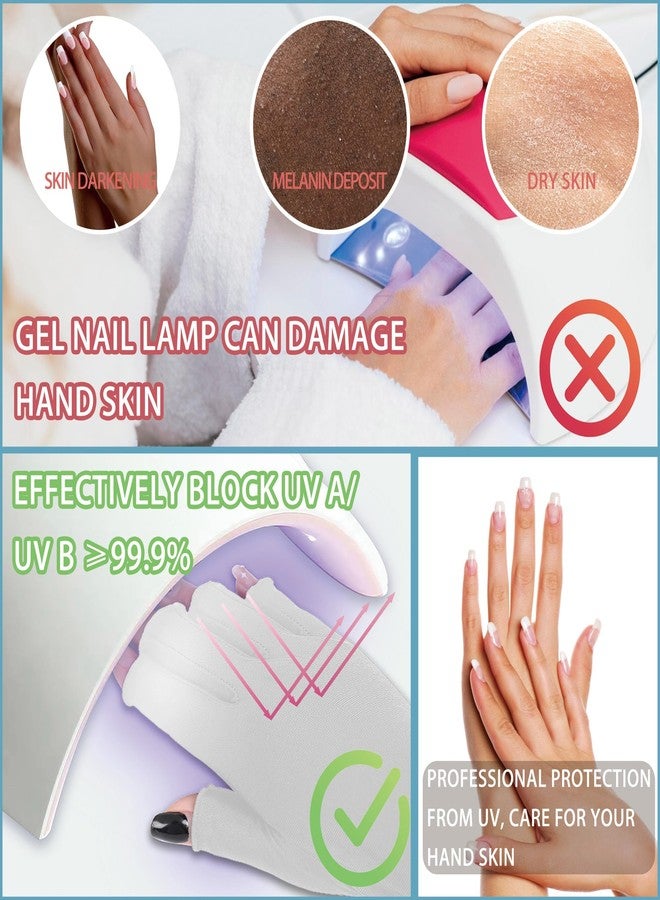 CGBOOM UV Gloves for Gel Nail lamp, Professional UPF50+ UV Protection Gloves for Manicures, Anti UV Fingerless Gloves for Nail Art Skin Care Protecting Hands from UV Light Harm (White) - Image 2