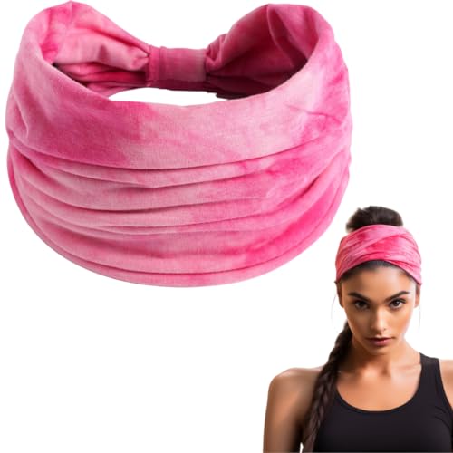 XFYT Pretty Tie-Dye Fitness Hair Bands | Super Soft Stretch Microfibre high absorbtion Head Band for Women Girls Yoga Sports Workouts Gym (Pink), Microfiber - Image 1