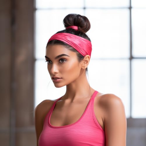 XFYT Pretty Tie-Dye Fitness Hair Bands | Super Soft Stretch Microfibre high absorbtion Head Band for Women Girls Yoga Sports Workouts Gym (Pink), Microfiber - Image 5