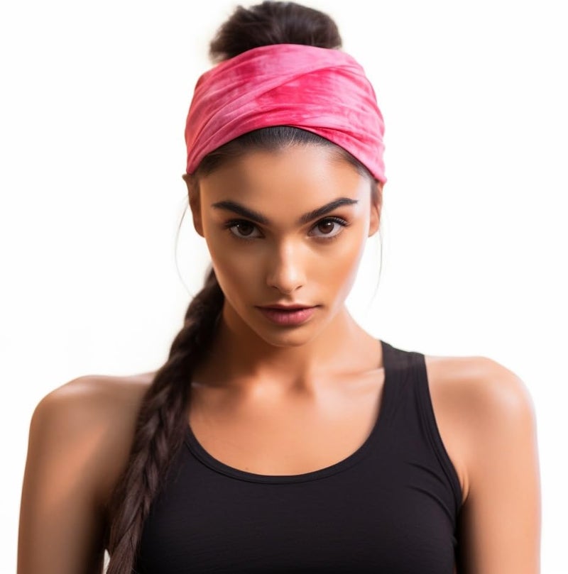 XFYT Pretty Tie-Dye Fitness Hair Bands | Super Soft Stretch Microfibre high absorbtion Head Band for Women Girls Yoga Sports Workouts Gym (Pink), Microfiber - Image 4