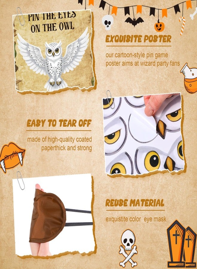 Faccito Magical Wizard Party Games Pin the Eyes on the Owl Game Wizard Owl Poster Games Set with 24 Stickers 1 Blindfold for Magical Birthday Party Activities Decor Supplies - Image 4