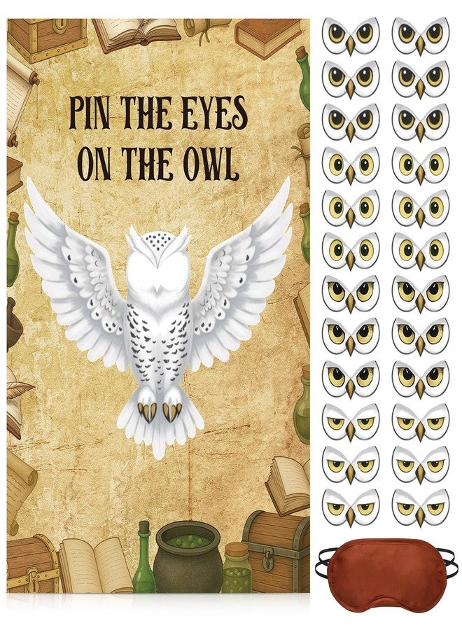 Faccito Magical Wizard Party Games Pin the Eyes on the Owl Game Wizard Owl Poster Games Set with 24 Stickers 1 Blindfold for Magical Birthday Party Activities Decor Supplies - Image 1