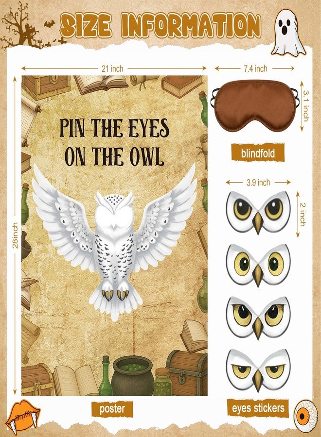 Faccito Magical Wizard Party Games Pin the Eyes on the Owl Game Wizard Owl Poster Games Set with 24 Stickers 1 Blindfold for Magical Birthday Party Activities Decor Supplies - Image 2