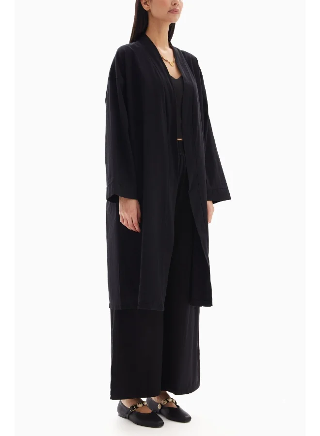 Wecre8 Black Plain Set of Kimono with Trousers