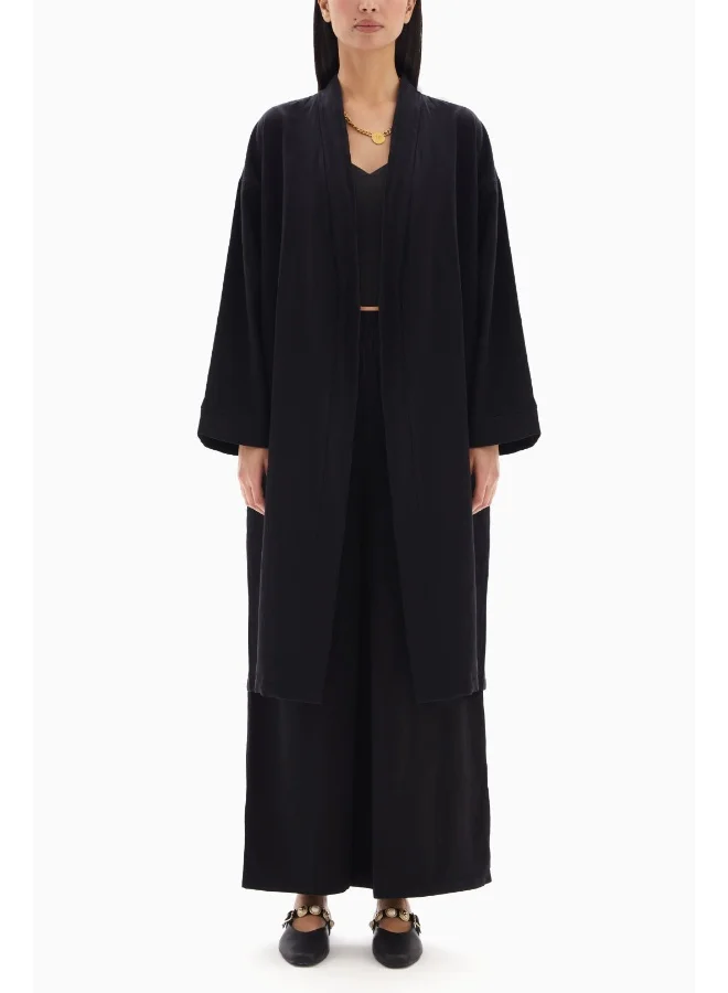 Wecre8 Black Plain Set of Kimono with Trousers