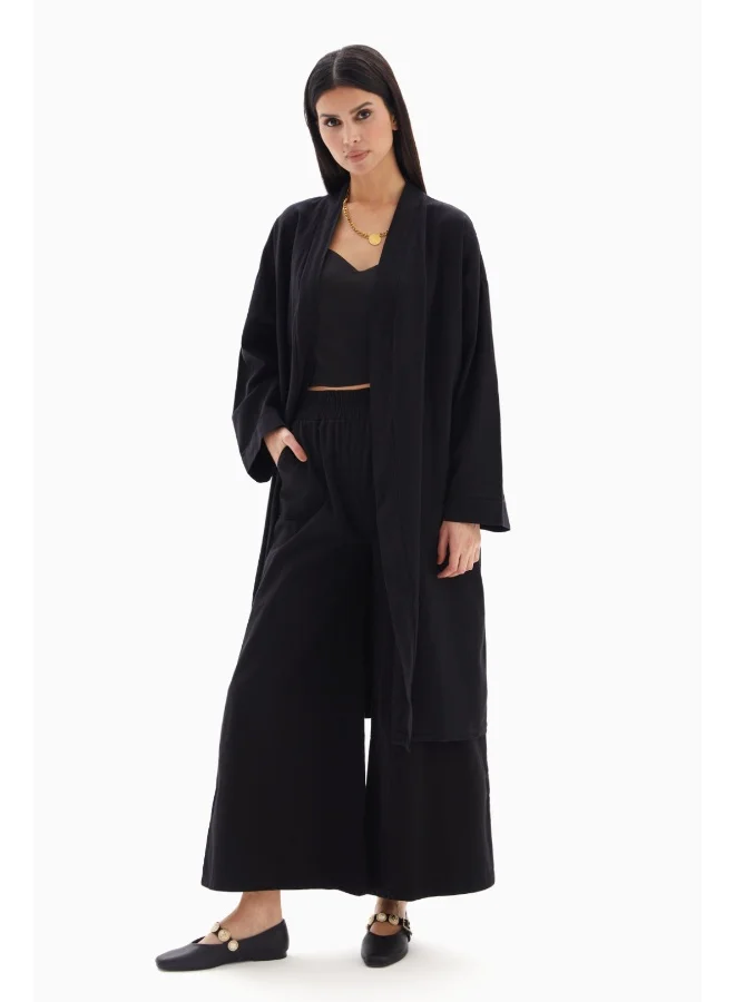 Wecre8 Black Plain Set of Kimono with Trousers