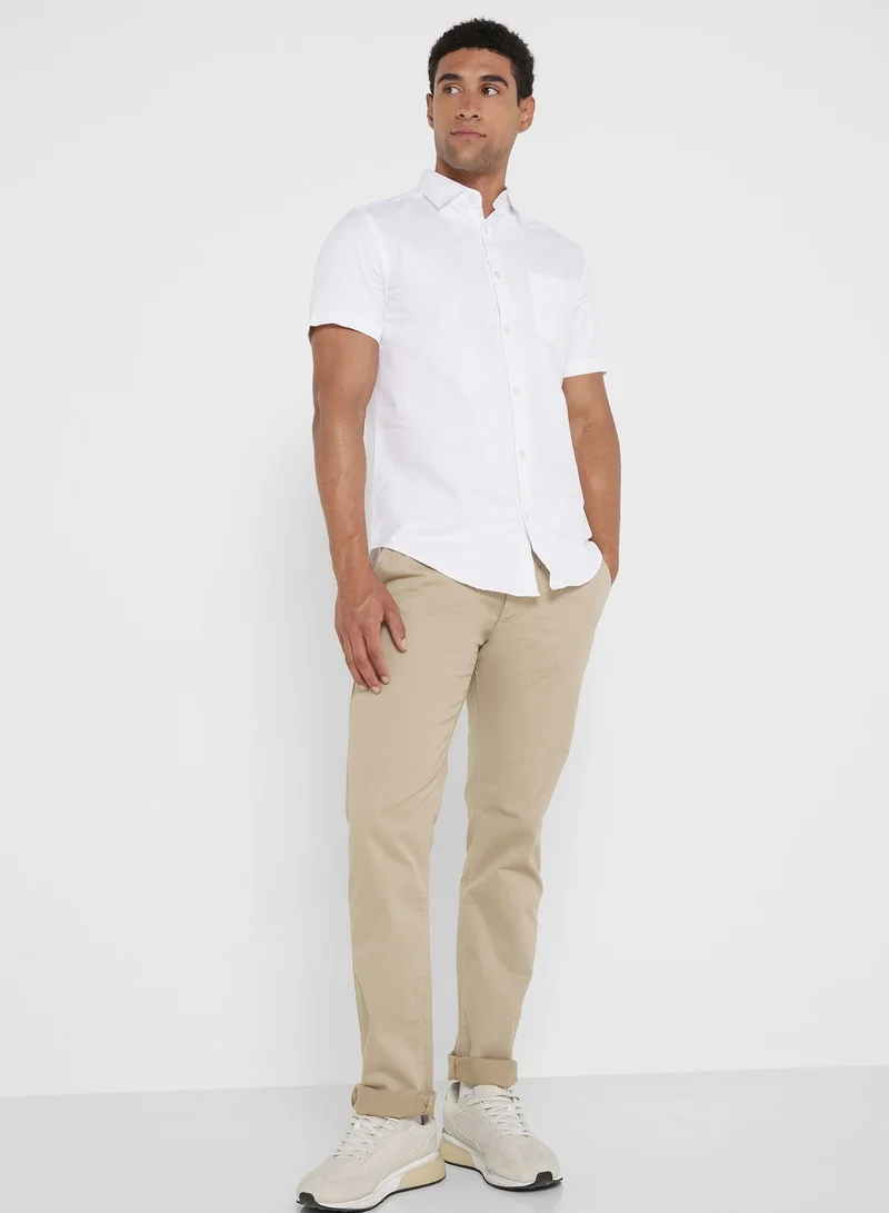 سفنتي فايف Solid Slim Fit Short Sleeve Casual Shirt