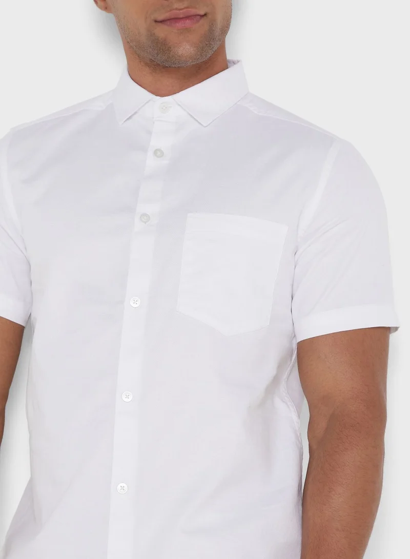 سفنتي فايف Solid Slim Fit Short Sleeve Casual Shirt