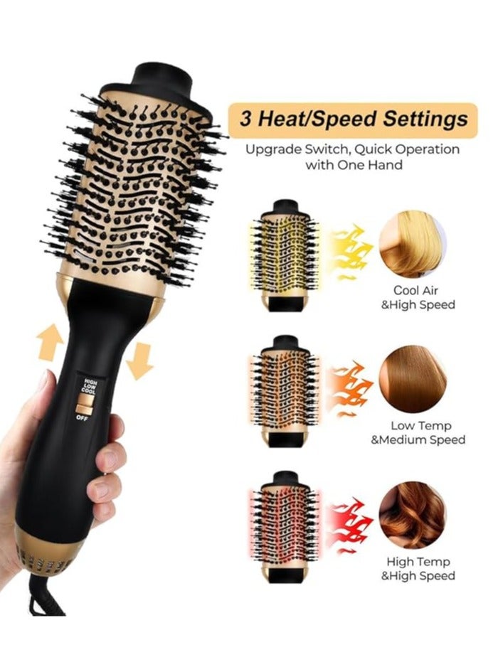 عام مجفف شعر ومصفف هواء ساخن 3 في 1، يناسب الشعر الجاف والمجعد والمستقيم، مصمم لجميع أنواع الشعر، متوفر بالألوان الأسود والشقراء. يقدم طريقة سهلة لتجفيف وتصفيف الشعر في آن واحد. - Image 2