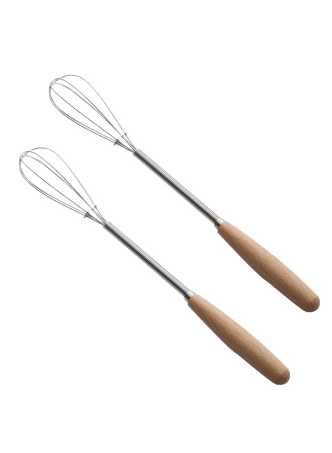 خفاقة سلكية صغيرة محمولة من الستانلس ستيل مع مقبض خشبي – أداة مطبخ متينة للطبخ، الخلط، التحريك، والمزج - Image 1