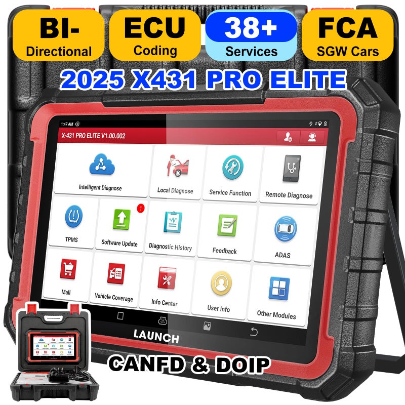 Launch أداة الفحص ثنائية الاتجاه LAUNCH X431 PRO Elite 2025 الجديدة 38 خدمة برمجة وحدة التحكم ECU أداة تشخيص كاملة النظام مع CANFD DoIPFCA AutoAuthVAG دليل تحديث مجاني لمدة عامين