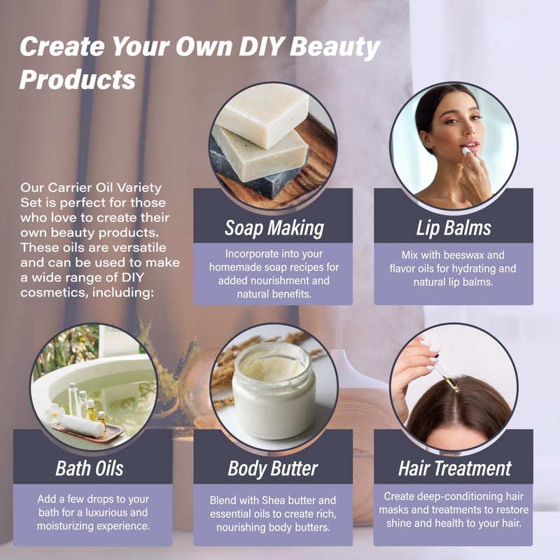 Plant Guru Top 10 Carrier Oil Variety Set 2 oz - Cold Pressed 100% Pure Natural, Sweet Almond, Apricot Kernel, Argan, Avocado, Castor, Fractionated Coconut, Grapeseed, Jojoba, Olive and Sunflower. - Image 5