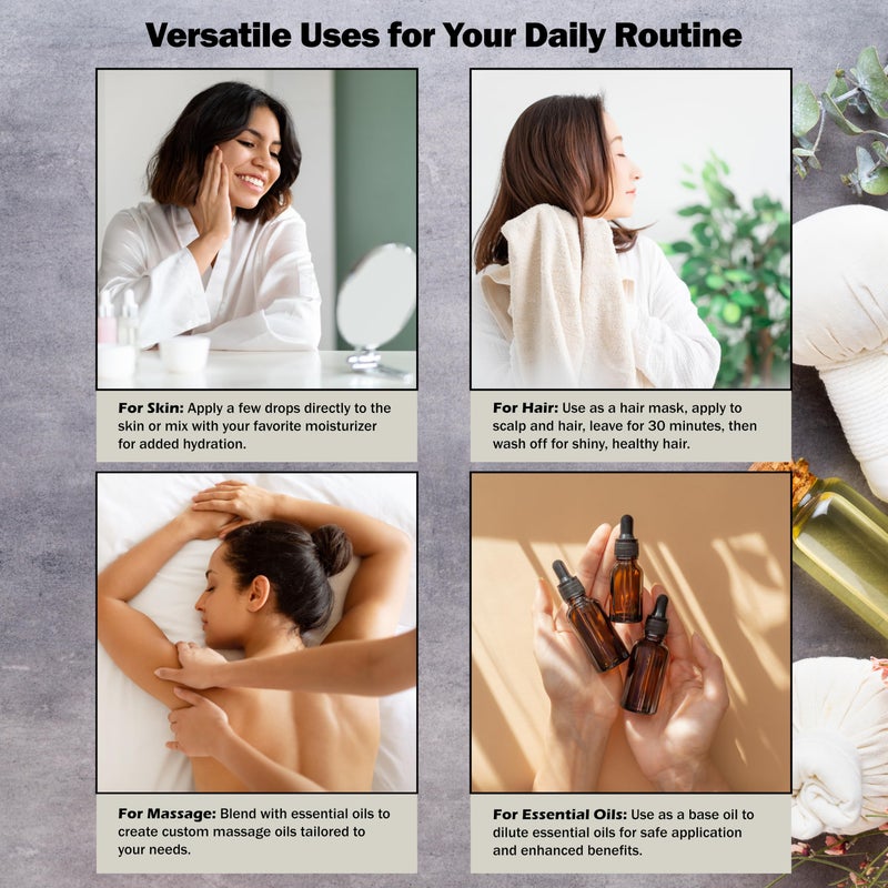 Plant Guru Top 10 Carrier Oil Variety Set 2 oz - Cold Pressed 100% Pure Natural, Sweet Almond, Apricot Kernel, Argan, Avocado, Castor, Fractionated Coconut, Grapeseed, Jojoba, Olive and Sunflower. - Image 4