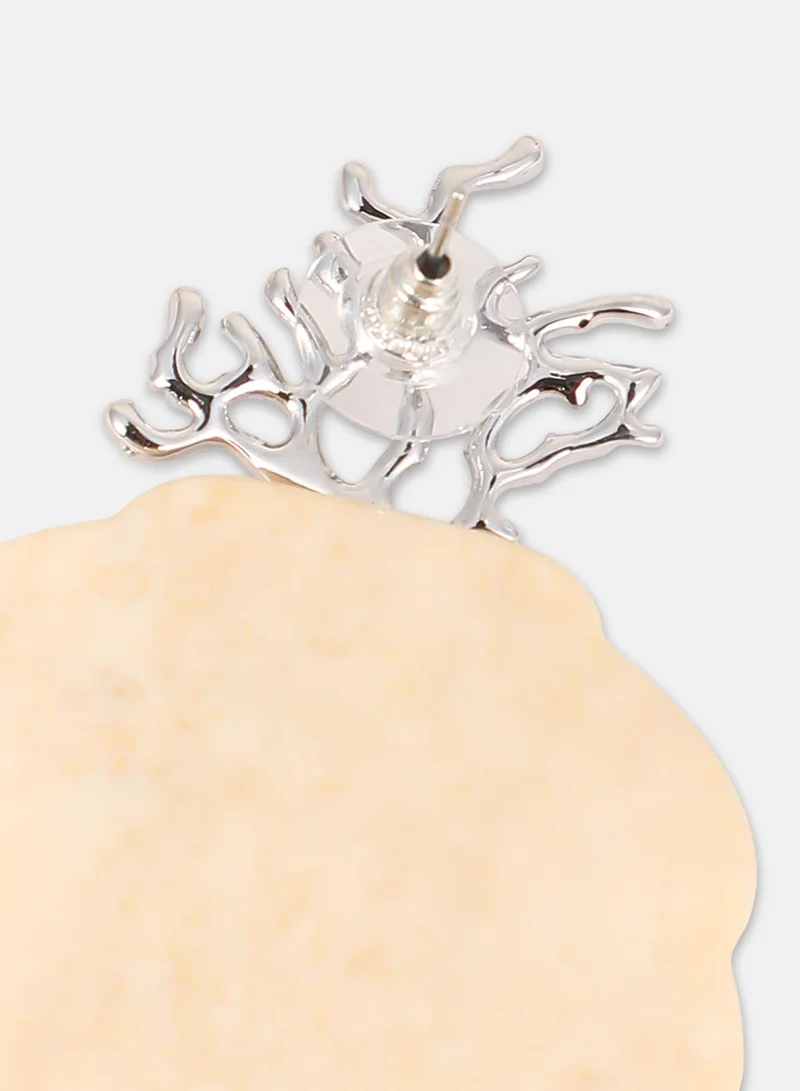 Sohi  Women The Veined-Conchiglia Drop Earrings | Metallic Silver Colour | One-Size | Artificial Stone Acrylic & Alloy Material | Push Back Closure | Earrings For Casual & Evening Wear for Women | Best Price UAE