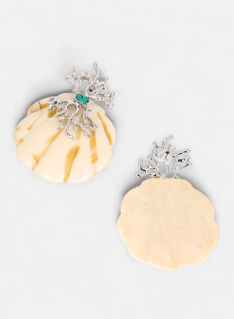 Sohi  Women The Veined-Conchiglia Drop Earrings | Metallic Silver Colour | One-Size | Artificial Stone Acrylic & Alloy Material | Push Back Closure | Earrings For Casual & Evening Wear for Women | Best Price UAE