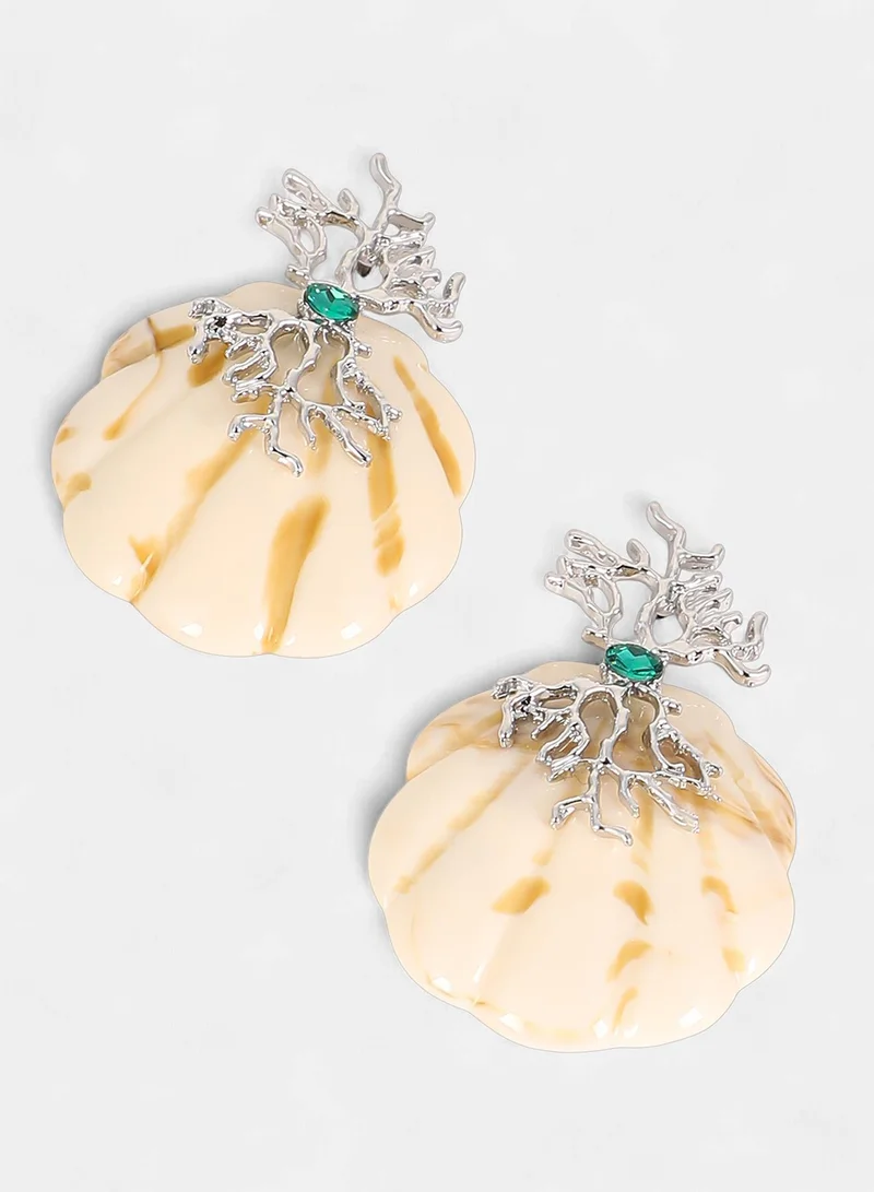Sohi  Women The Veined-Conchiglia Drop Earrings | Metallic Silver Colour | One-Size | Artificial Stone Acrylic & Alloy Material | Push Back Closure | Earrings For Casual & Evening Wear for Women | Best Price UAE