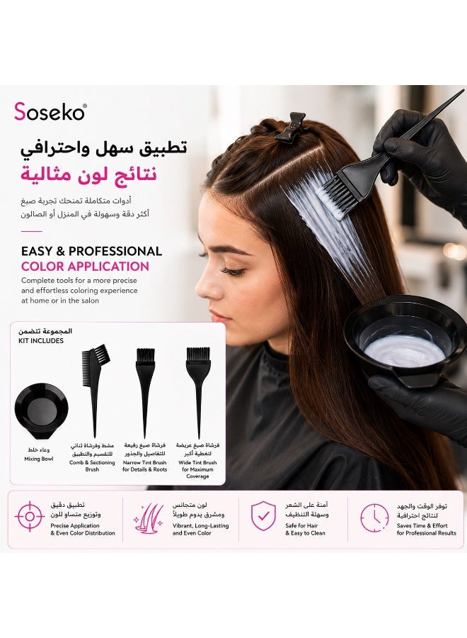 SOSEKO Professional Hair Coloring Kit, 4 Pcs - Mixing Bowl, Tint Brushes & Sectioning Comb for Hair Dye - Image 3