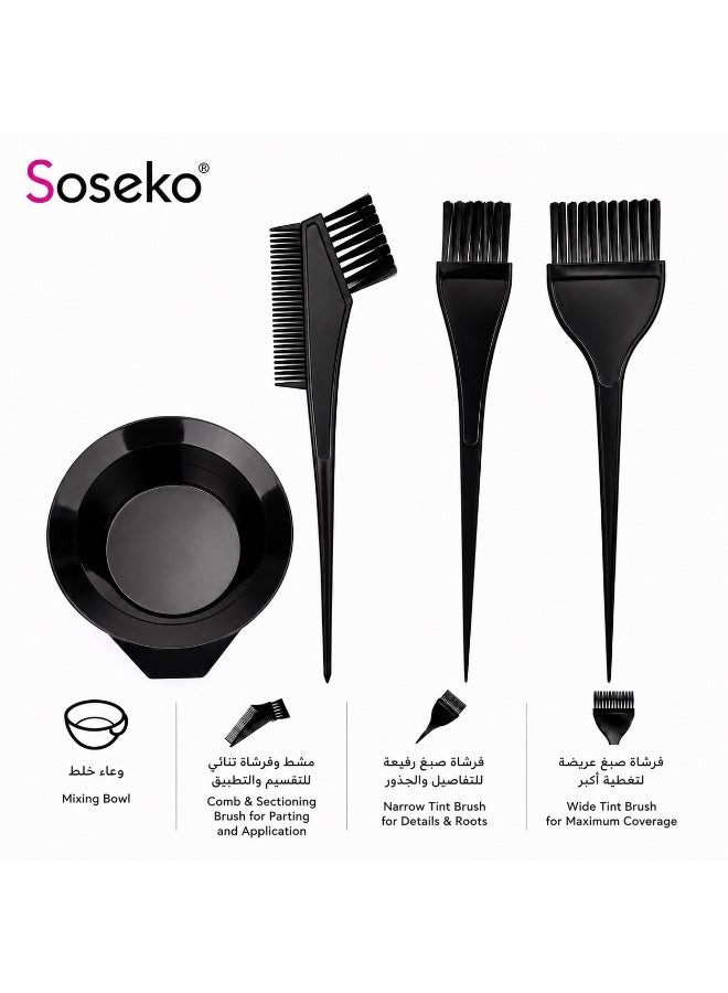 SOSEKO Professional Hair Coloring Kit, 4 Pcs - Mixing Bowl, Tint Brushes & Sectioning Comb for Hair Dye - Image 1