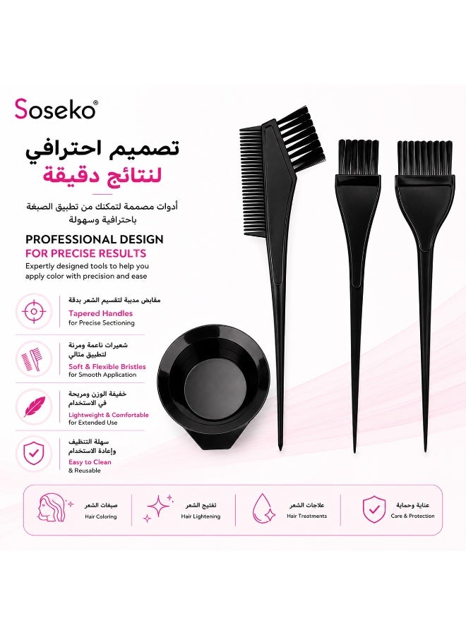 SOSEKO Professional Hair Coloring Kit, 4 Pcs - Mixing Bowl, Tint Brushes & Sectioning Comb for Hair Dye - Image 4