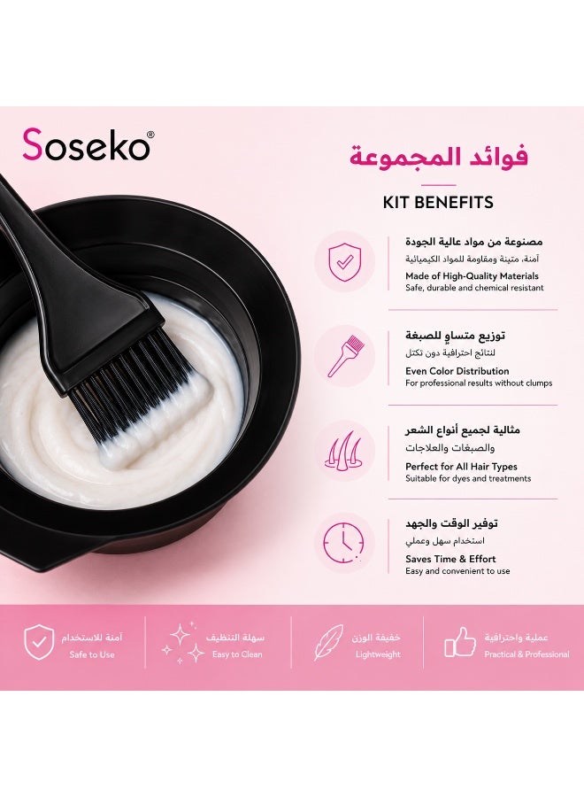 SOSEKO Professional Hair Coloring Kit, 4 Pcs - Mixing Bowl, Tint Brushes & Sectioning Comb for Hair Dye - Image 2