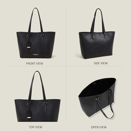 Accessorize حقيبة توت كبيرة أنيقة للنساء من Accessorize London باللون الأسود الكلاسيكي للمكتب | تناسب لابتوب حتى 14 بوصة | حقيبة لابتوب للعمل | حقيبة يد للسيدات | حقيبة كتف أنيقة | هدية للنساء - Image 5